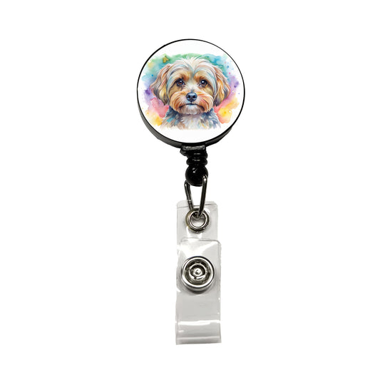 Yorkipoo Dog Watercolor Style Retractable ID Key Card Name Tag Badge Holder with Clip