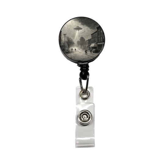 Alien Invasion Found Footage Black and White Retractable ID Key Card Name Tag Badge Holder with Clip
