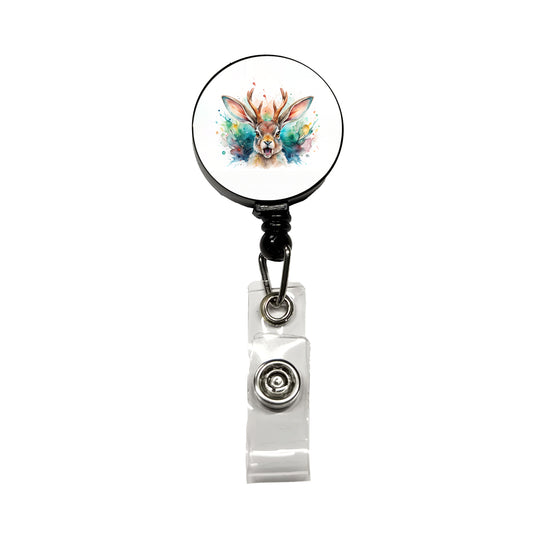 Angry Jackalope Watercolor Retractable ID Key Card Name Tag Badge Holder with Clip