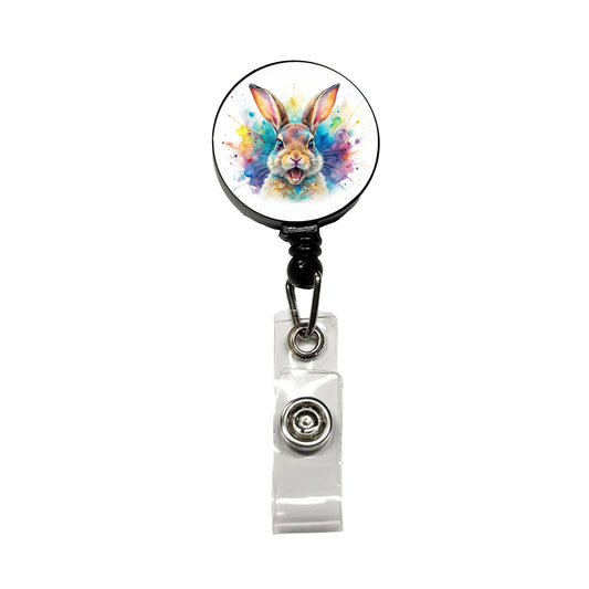 Angry Rabbit Bunny Watercolor Retractable ID Key Card Name Tag Badge Holder with Clip