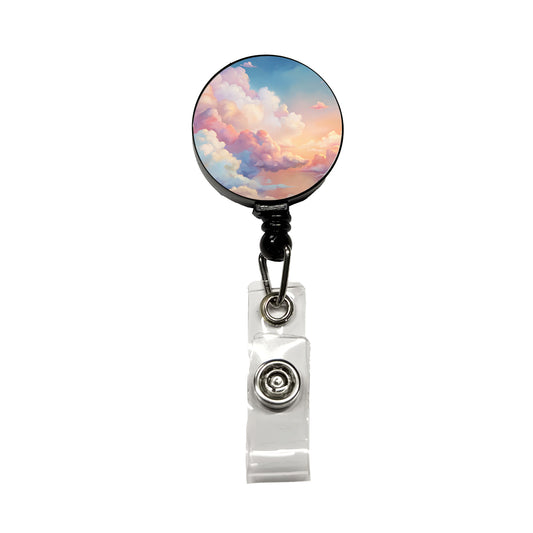 Cloudy Sky Pastel Colors Retractable ID Key Card Name Tag Badge Holder with Clip