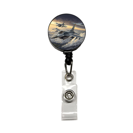 F-16 Fighting Falcon Viper Planes Flying In Formation Retractable ID Key Card Name Tag Badge Holder with Clip