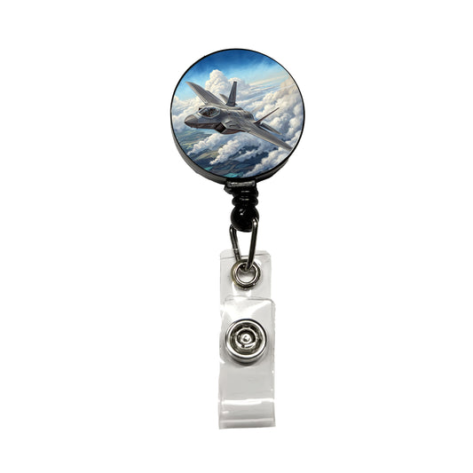 F-35 Lightning II Plane in Flight US Air Force Navy Marines Retractable ID Key Card Name Tag Badge Holder with Clip