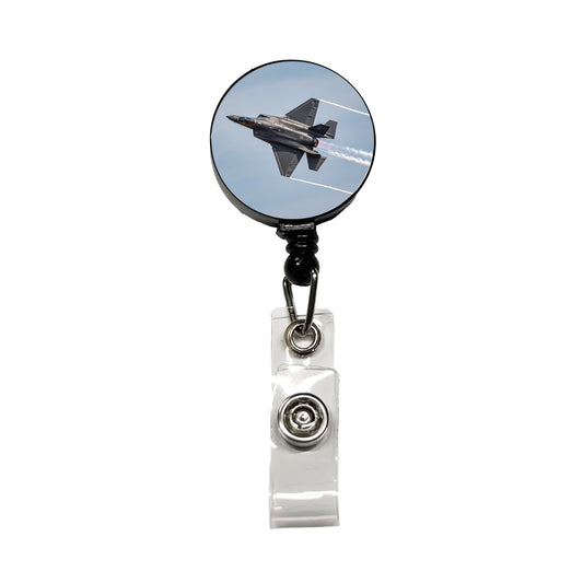 F-35 Plane Afterburners Streaking Through Sky Retractable ID Key Card Name Tag Badge Holder with Clip