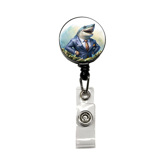 Funny Business Loan Shark Wearing A Suit With Money Retractable ID Key Card Name Tag Badge Holder with Clip
