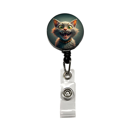 Funny Crazy Cat Retractable ID Key Card Name Tag Badge Holder with Clip