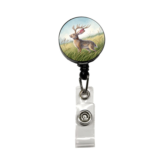 Jackalope Illustration Retractable ID Key Card Name Tag Badge Holder with Clip