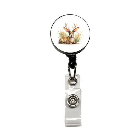 Jackalope Watercolor Retractable ID Key Card Name Tag Badge Holder with Clip