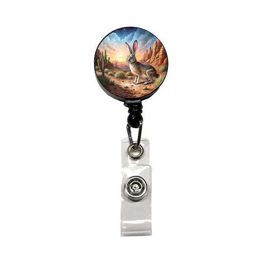 Jackrabbit In Desert Retractable ID Key Card Name Tag Badge Holder with Clip