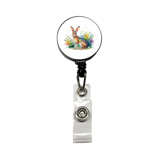 Jackrabbit Watercolor Retractable ID Key Card Name Tag Badge Holder with Clip