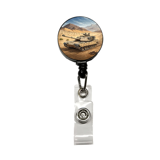 M1 Abrams Tank in the Desert Retractable ID Key Card Name Tag Badge Holder with Clip