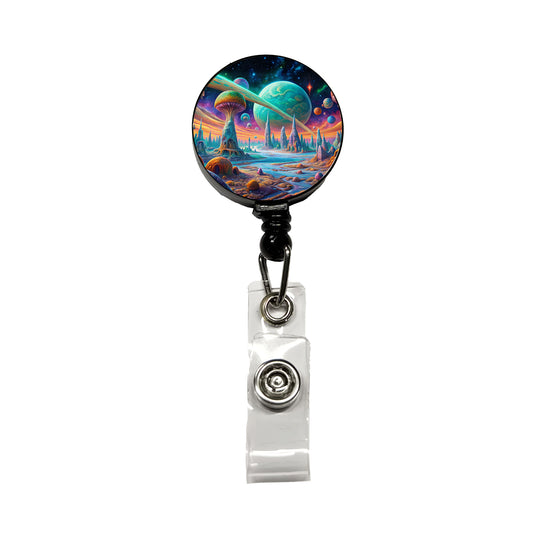 Psychedelic Alien Planet Vibrant Colors Retractable ID Key Card Name Tag Badge Holder with Clip
