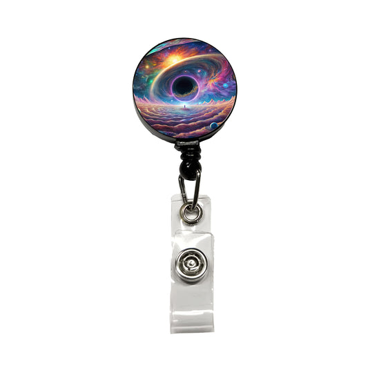 Psychedelic Black Hole Galaxy Space Vibrant Colors Retractable ID Key Card Name Tag Badge Holder with Clip
