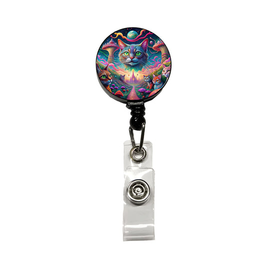 Psychedelic Cats Vibrant Colors Retractable ID Key Card Name Tag Badge Holder with Clip
