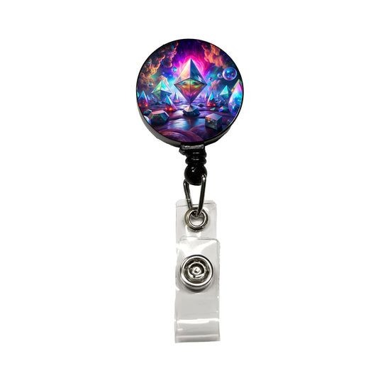 Psychedelic Crystals and Prisms Vibrant Colors Retractable ID Key Card Name Tag Badge Holder with Clip