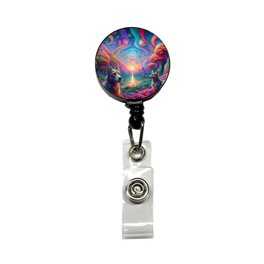 Psychedelic Dogs Vibrant Colors Retractable ID Key Card Name Tag Badge Holder with Clip