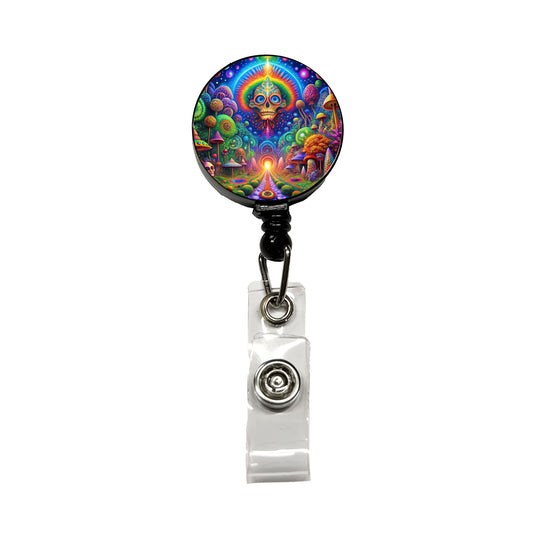 Psychedelic Fantasy Crazy Colorful Scene Retractable ID Key Card Name Tag Badge Holder with Clip