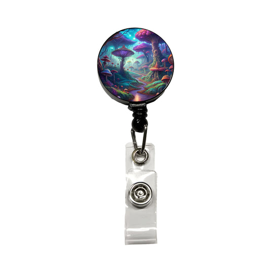 Psychedelic Fantasy Forest Vibrant Colors Retractable ID Key Card Name Tag Badge Holder with Clip