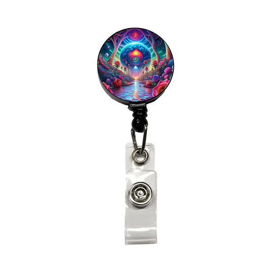 Psychedelic Lots of Colorful Roses Design Retractable ID Key Card Name Tag Badge Holder with Clip