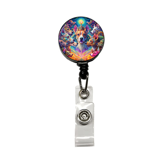 Psychedelic Lots of Dogs Vibrant Colors Retractable ID Key Card Name Tag Badge Holder with Clip