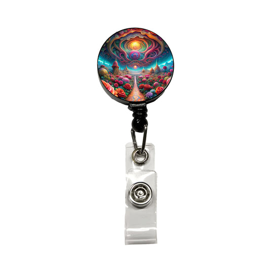 Psychedelic Lots of Roses Vibrant Colors Retractable ID Key Card Name Tag Badge Holder with Clip