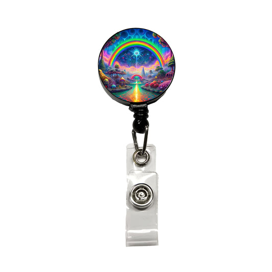 Psychedelic Rainbow Scene Retractable ID Key Card Name Tag Badge Holder with Clip