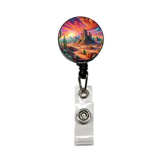 Psychedelic Southwest Desert Scene Retractable ID Key Card Name Tag Badge Holder with Clip