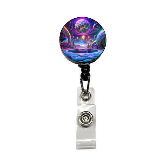 Psychedelic Space Planets Design Retractable ID Key Card Name Tag Badge Holder with Clip