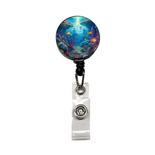 Psychedelic Underwater Ocean Scene Retractable ID Key Card Name Tag Badge Holder with Clip