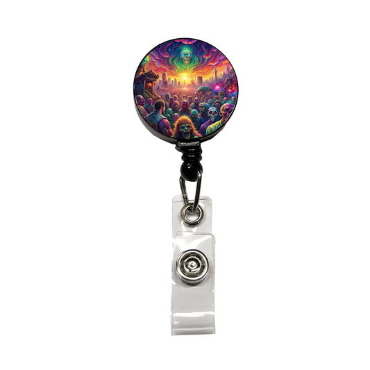 Psychedelic Zombie Outbreak Retractable ID Key Card Name Tag Badge Holder with Clip