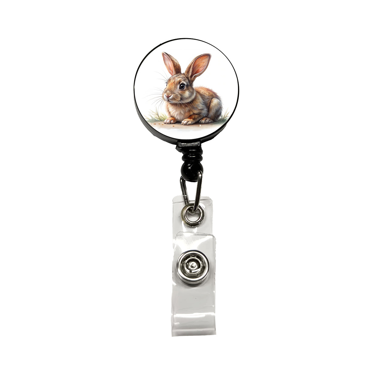 Rabbit Bunny Illustration Retractable ID Key Card Name Tag Badge Holder with Clip