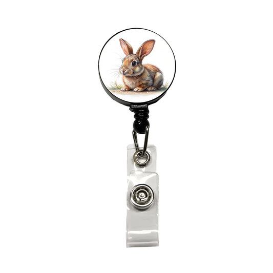 Rabbit Bunny Illustration Retractable ID Key Card Name Tag Badge Holder with Clip