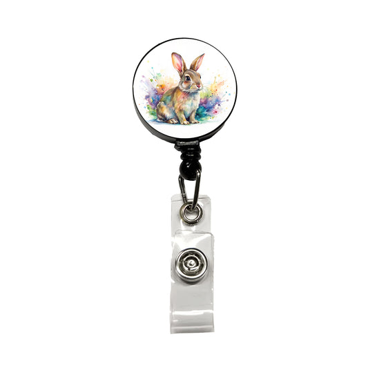 Rabbit Bunny Watercolor Retractable ID Key Card Name Tag Badge Holder with Clip