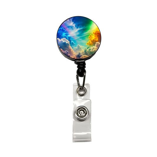 Rainbow Clouds Retractable ID Key Card Name Tag Badge Holder with Clip