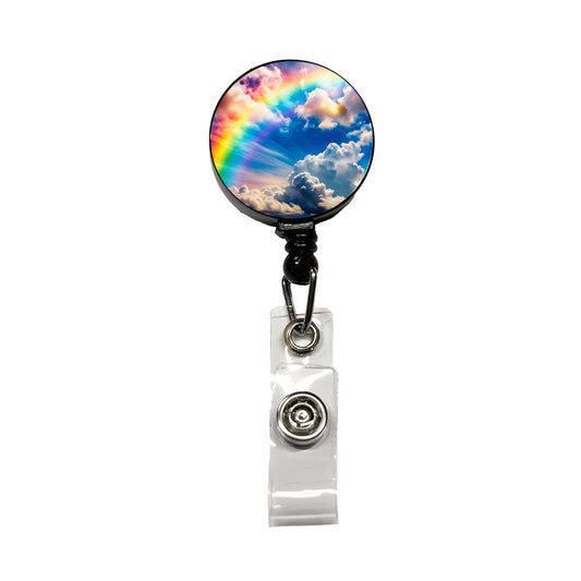 Rainbow in Cloudy Sky Retractable ID Key Card Name Tag Badge Holder with Clip