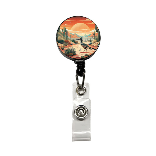 Southwestern Desert Sunrise Roadrunner Design Retractable ID Key Card Name Tag Badge Holder with Clip