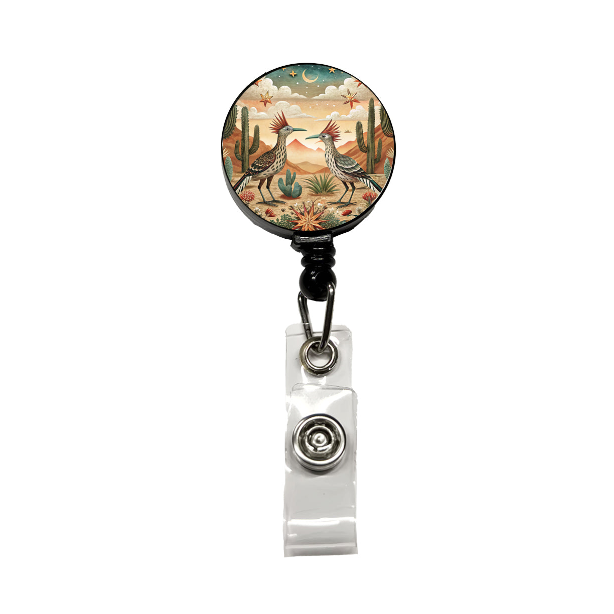 Southwestern Desert Tribal Roadrunners Design Retractable ID Key Card Name Tag Badge Holder with Clip