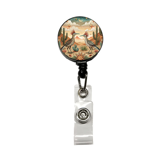 Southwestern Desert Tribal Roadrunners Design Retractable ID Key Card Name Tag Badge Holder with Clip