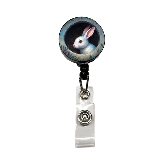 White Rabbit Bunny In A Dark Hole Retractable ID Key Card Name Tag Badge Holder with Clip