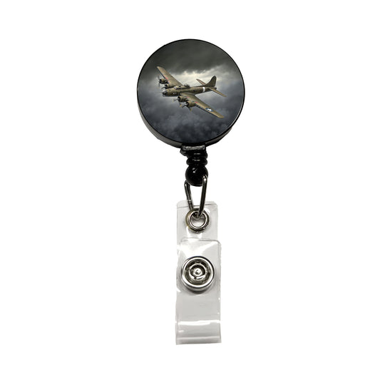 WWII B-17 Flying Fortress Heavy Bomber US Air Force Retractable ID Key Card Name Tag Badge Holder with Clip