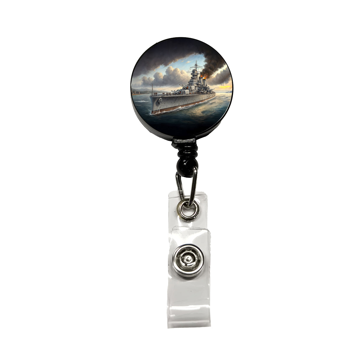 WWII Heavy Cruiser Retractable ID Key Card Name Tag Badge Holder with Clip