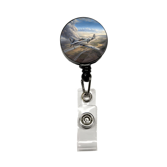 WWII Mustang Fighter Plane In Flight Retractable ID Key Card Name Tag Badge Holder with Clip