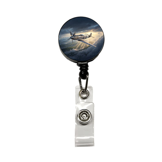 WWII Mustang US Air Force Fighter Plane In Flight Retractable ID Key Card Name Tag Badge Holder with Clip