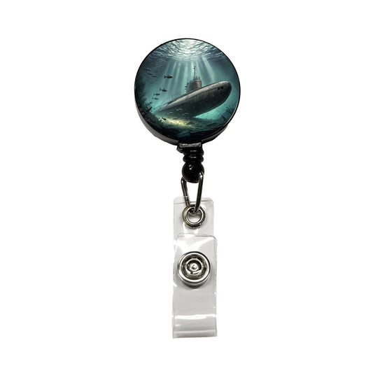 WWII Submarine Submerged Underwater Retractable ID Key Card Name Tag Badge Holder with Clip