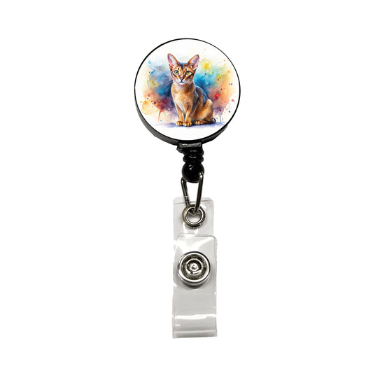 Abyssinian Cat Watercolor Style Retractable ID Key Card Name Tag Badge Holder with Clip