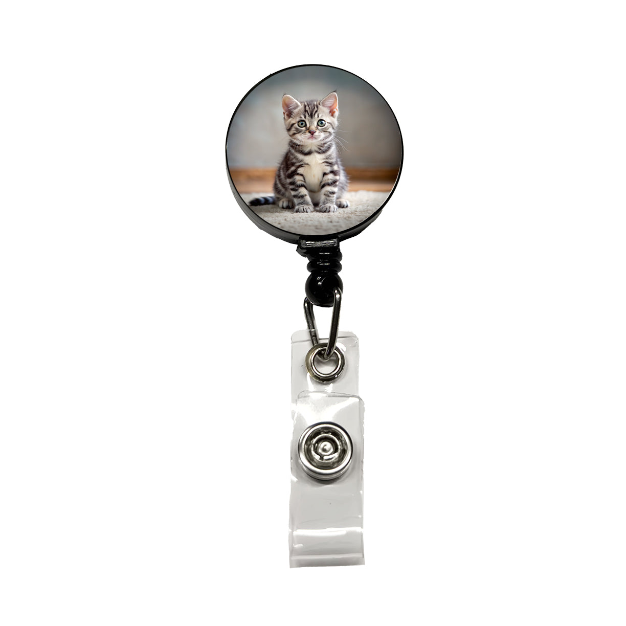 American Shorthair Cat Kitten Photo Retractable ID Key Card Name Tag Badge Holder with Clip