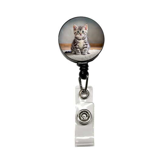 American Shorthair Cat Kitten Photo Retractable ID Key Card Name Tag Badge Holder with Clip