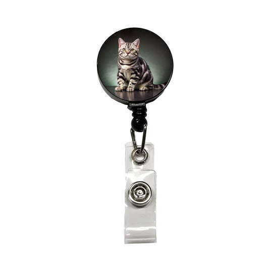 American Shorthair Cat Photo Retractable ID Key Card Name Tag Badge Holder with Clip