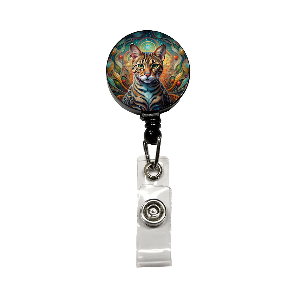 Bengal Cat Abstract Art Retractable ID Key Card Name Tag Badge Holder with Clip