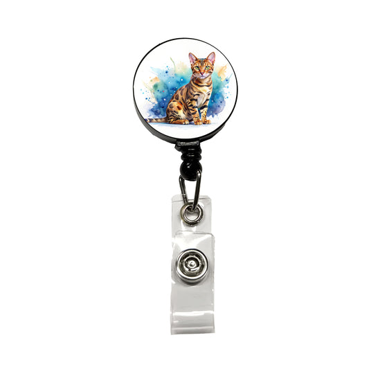 Bengal Cat Watercolor Style Retractable ID Key Card Name Tag Badge Holder with Clip
